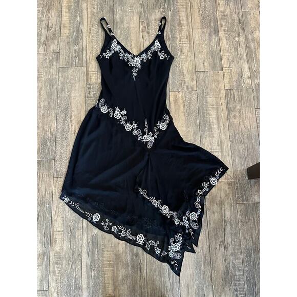 R&M Richards Women's Black Floral Embroidery Asymmetric sequinDress Size 14 - Picture 9 of 15